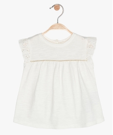 GEMO Tee-shirt bébé fille sans manches avec dentelle et liseré pailleté Blanc