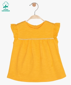 GEMO Tee-shirt bébé fille sans manches avec dentelle et liseré pailleté Jaune