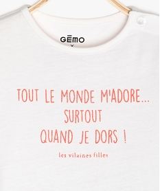 tee-shirt bebe fille a message humoristique - gemo x les vilaines filles blancB593201_2