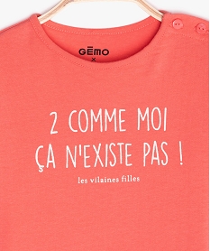 tee-shirt bebe fille a message humoristique - gemo x les vilaines filles rose tee-shirts manches courtesB593301_2