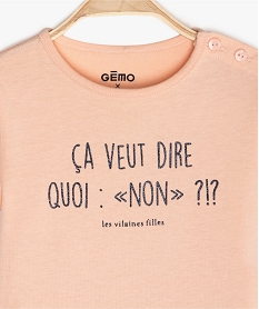 tee-shirt bebe fille a message humoristique - gemo x les vilaines filles rose tee-shirts manches courtesB593701_2