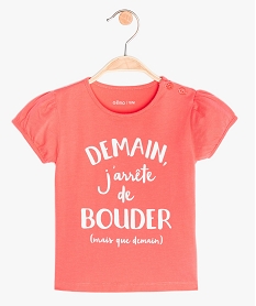 tee-shirt bebe fille a manches ballon et message fantaisie roseB593901_1