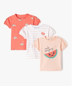 GEMO Tee-shirt bébé fille à manches ballon  (lot de 3) Rose