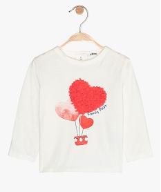GEMO Tee-shirt bébé fille à manches longues avec motif en relief Blanc