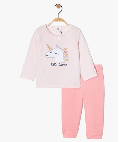GEMO Pyjama bébé fille deux pièces bi-matières à motif licorne Rose