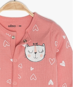 pyjama bebe fille en jersey motif cœurs et chat rose pyjamas ouverture devantB601001_2