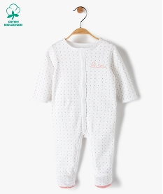 pyjama bebe fille a motifs pois 100 coton biologique beige pyjamas ouverture devantB601101_1