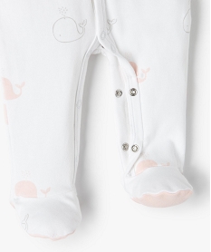 pyjama bebe fille a motifs baleines 100 coton biologique blanc pyjamas ouverture devantB601201_3