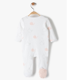 pyjama bebe fille a motifs baleines 100 coton biologique blanc pyjamas ouverture devantB601201_4