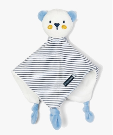 GEMO Doudou bébé rayé avec tête de nounours Bleu