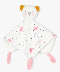 GEMO Doudou bébé à pois avec tête de nounours Rose