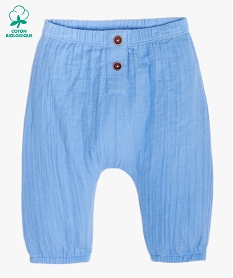 GEMO Pantalon bébé confort en lange 100% coton biologique Bleu