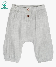 GEMO Pantalon bébé confort en lange 100% coton biologique Gris