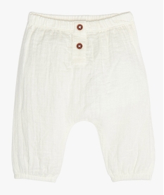 GEMO Pantalon bébé fille en gaze 100% coton biologique Blanc