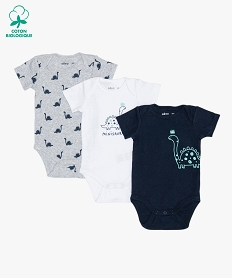 GEMO Body bébé à manches courtes motif dinosaures (lot de 3) Bleu