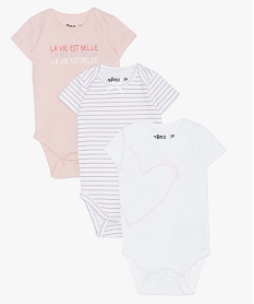 GEMO Bodies bébé à manches courtes en coton bio (lot de 3) Multicolore