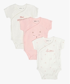 GEMO Body bébé fille à manches courtes fermeture croisée (lot de 3) Beige