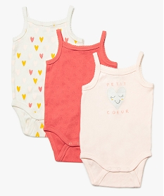 GEMO Body bébé fille à bretelles motifs cœurs (lot de 3) Multicolore