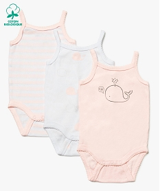 GEMO Body bébé fille à bretelles motifs baleines (lot de 3) Rose