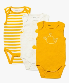 GEMO Body bébé garçon sans manches à motifs baleines (lot de 3) Jaune