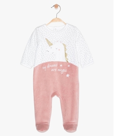 GEMO Pyjama bébé en velours motif licorne à pont-dos pressionné rose chine