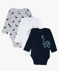 body bebe manches longues a motif dinosaures  (lot de 3) blancB611001_1