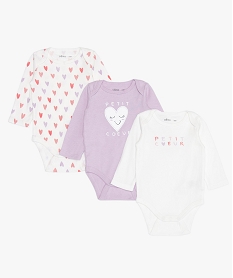 GEMO Body bébé à manches longues imprimé cœurs  (lot de 3) Blanc
