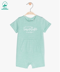 GEMO Combishort bébé garçon avec message 100% coton biologique Vert