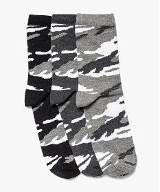GEMO Chaussettes garçon hautes imprimé camouflage (lot de 3) Noir