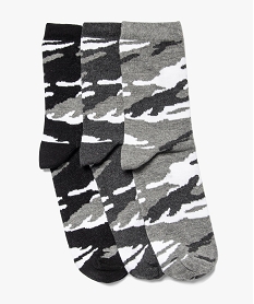 GEMO Chaussettes garçon hautes imprimé camouflage  (lot de 3) Noir