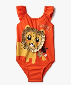 maillot de bain bebe fille une piece avec motif lion roseB614001_1