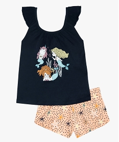 GEMO Pyjashort fille à bretelles et motif sirènes Bleu