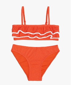 GEMO Maillot de bain fille 2 pièces à volants et pompons Rouge