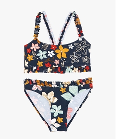 GEMO Maillot de bain fille avec motifs fleuris et finitions froncées Imprimé