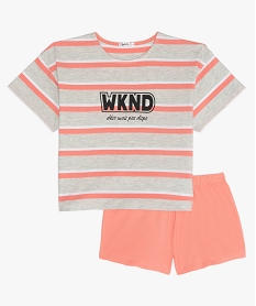GEMO Pyjashort fille avec haut rayé et bas uni Multicolore