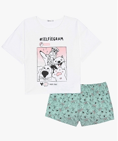 GEMO Pyjashort fille avec motifs selfie animaux Multicolore