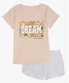 GEMO Pyjashort fille avec motif fleuri sur le haut Beige