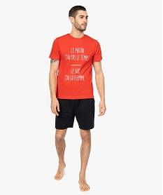 GEMO Pyjashort homme bicolore avec message humoristique Rouge