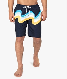 GEMO Short de bain homme à rayures inspiration rétro Bleu