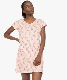 GEMO Chemise de nuit imprimée à manches courtes femme Rose