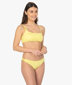 bas de maillot de bain femme uni avec liens croises jaune bas de maillots de bainB634101_3