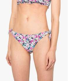 GEMO Bas de maillot de bain femme forme tanga en maille gaufrée Multicolore