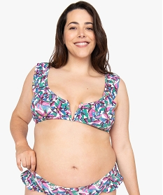 GEMO Haut de maillot de bain femme grande taille imprimé avec bretelles à volants Imprimé