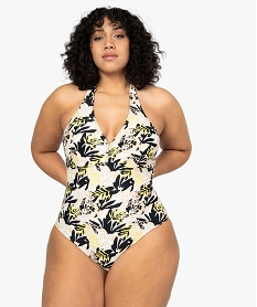 maillot de bain femme grande taille 1 piece a nouer dans le cou imprimeB639601_1