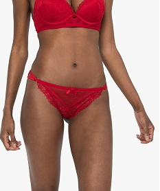 GEMO Tanga femme en dentelle et motifs plumetis Rouge