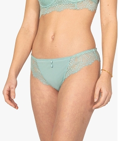 GEMO Tanga femme en microfibre et dentelle Bleu