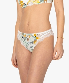 GEMO Tanga femme en microfibre imprimée et dentelle Imprimé