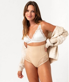 GEMO Culotte taille haute gainante en dentelle et microfibre femme beige standard