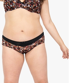 GEMO Shorty femme grande taille en microfibre et dentelle Brun