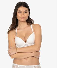 GEMO Soutien-gorge femme en dentelle avec dos croisé Blanc